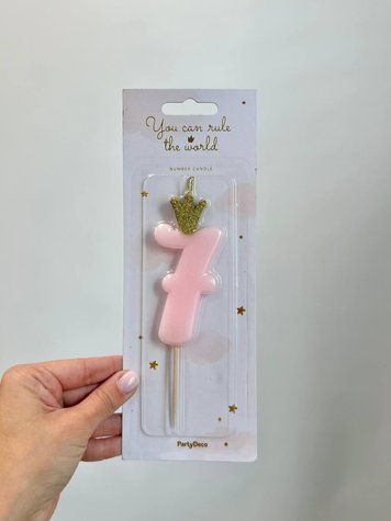 Свічка цифра 7 рожева корона