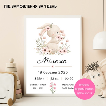 Метрика з кроликом у квітах
