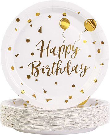 Тарілка біла Happy Birthday 23 см 10 шт