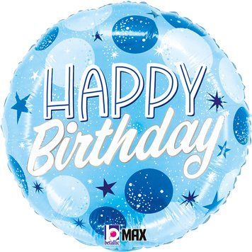 Круг блакитно-синій Happy Birthday 45 см