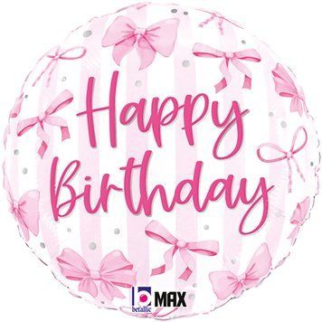 Кружечок Happy Birthday з рожевими бантиками 45 см