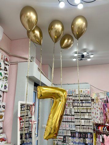 Цифра і 5 кульок під стелю з дощиком